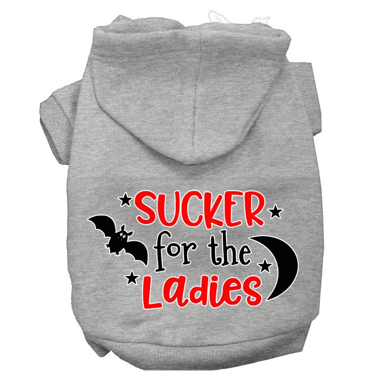 Sucker for the Ladies Screen Print Dog Hoodie Grey S